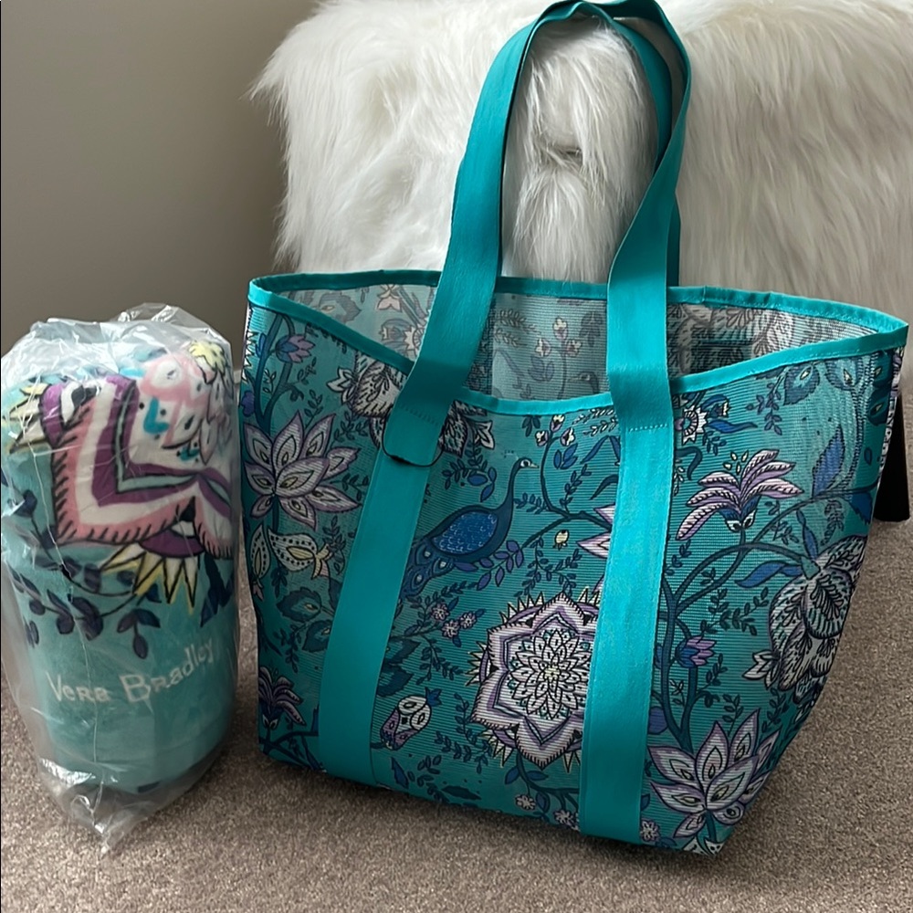 Vera Bradley Peacock Garden Beach Tote and Towel